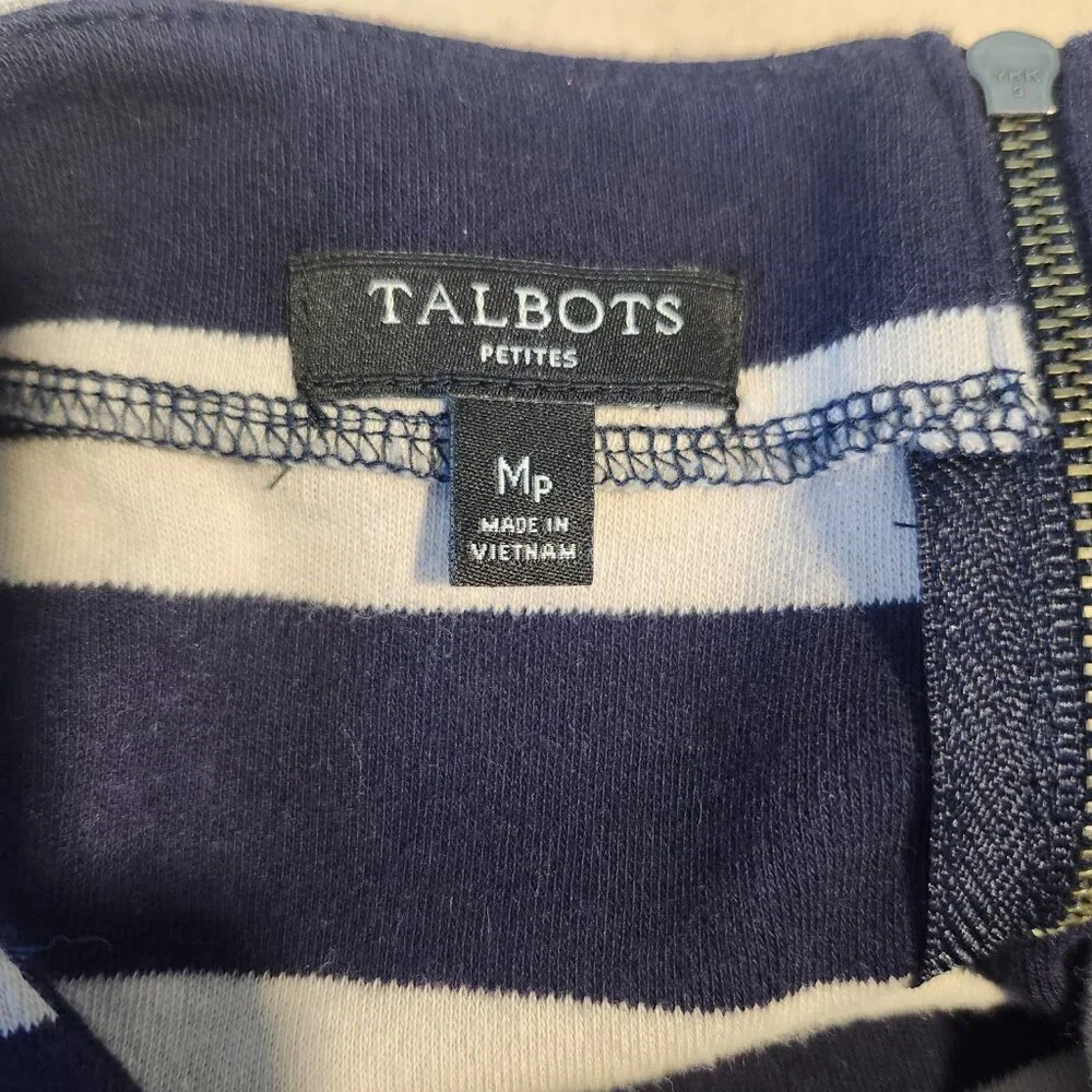 Talbots Shirt Dress Navy Blue Cream size MP Nautical Preppy Y2K